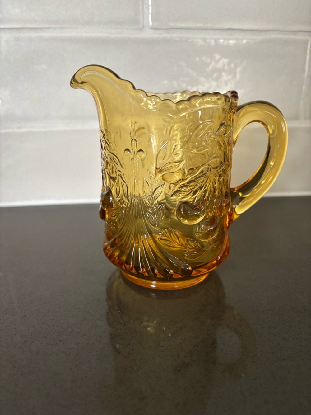Vintage Amber Pressed Glass Creamer Pitcher - Decorative Home Kitchen Serveware